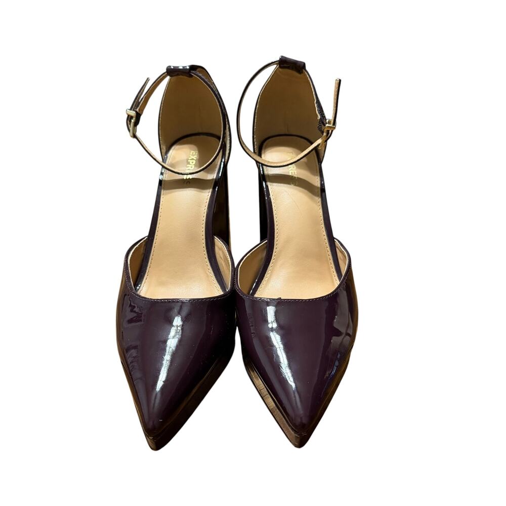 Express Dark Purple Patent Leather Pointed Toe Platform Heels Size 9